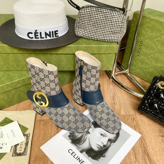 古G家-22ss 秋冬最新款 GG金扣經典短靴 老花
