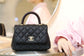 Chanel mini coco handle-黑色球文牛皮+棗紅蜥蜴皮手腕-淡金扣