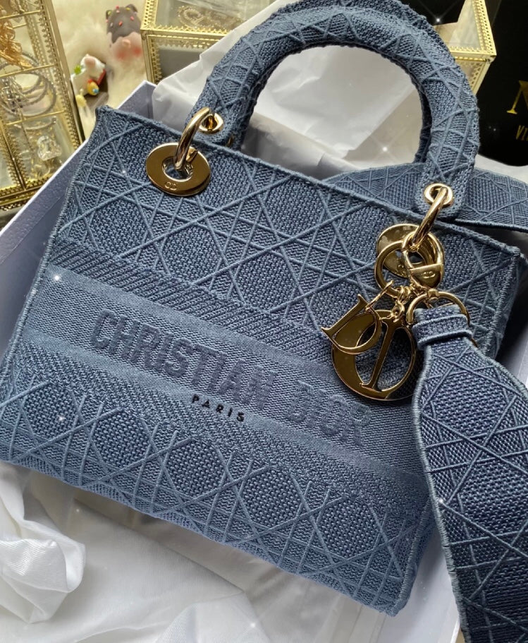 Dior Lady D-Lite手袋-24cm-丹寧藍