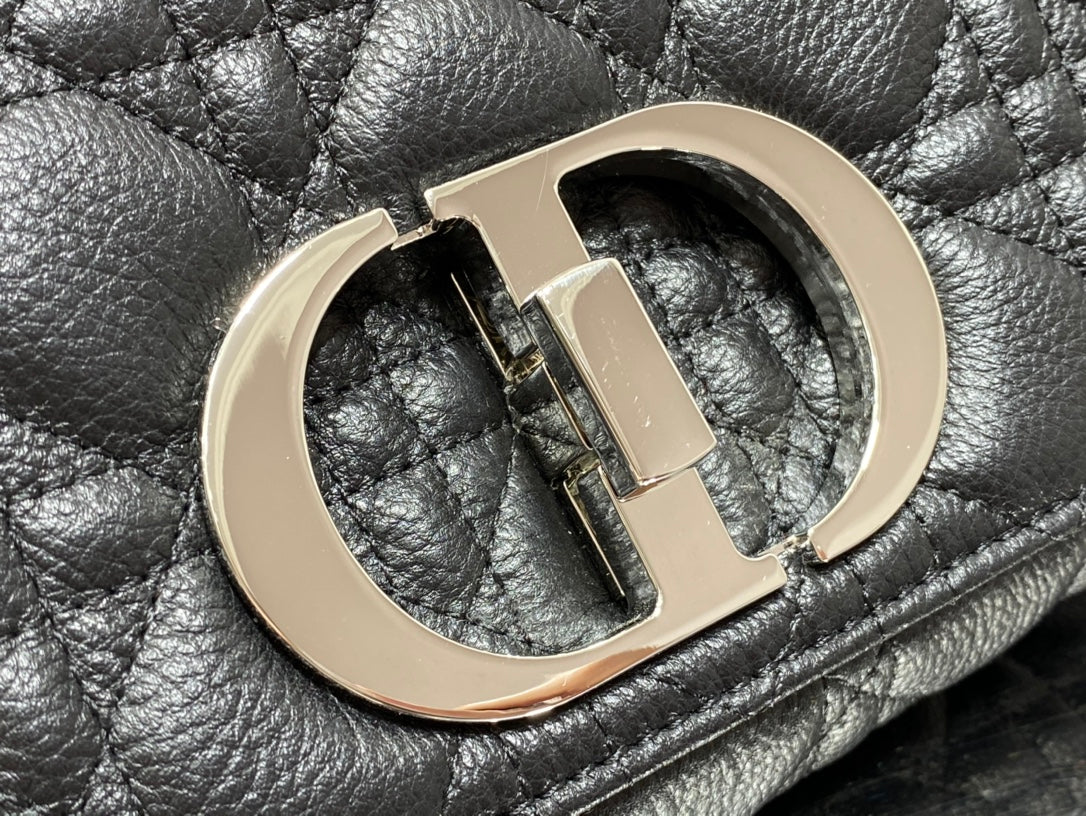 Dior Caro 大號28cm-黑色銀扣小牛皮