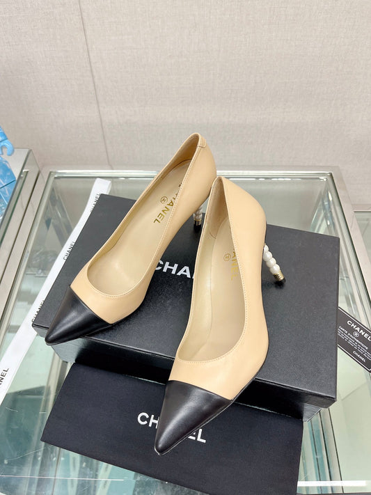 小香家-coco珍珠(4顆)高跟鞋 8.5cm 杏色