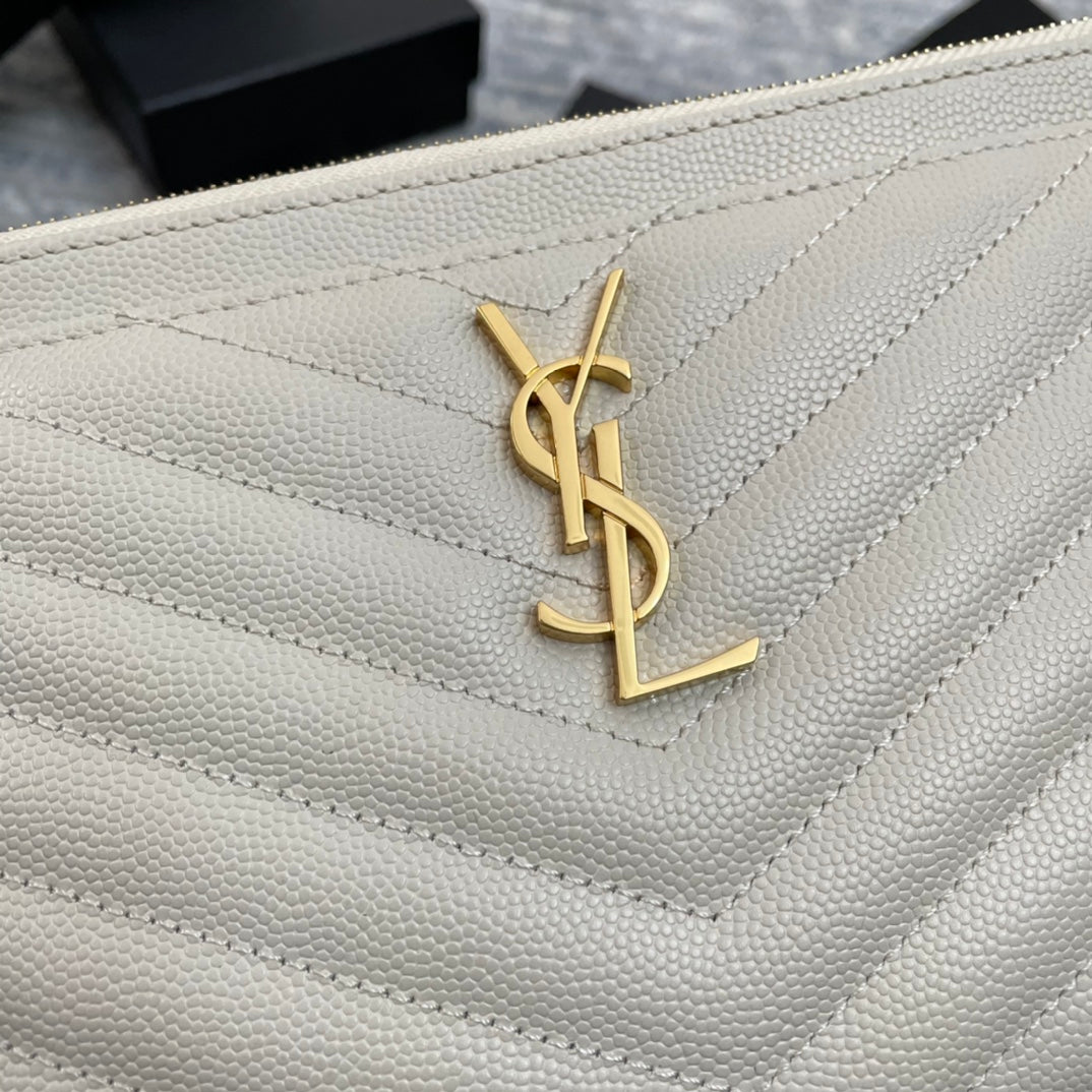 YSL Monogram 手拿包-白山形紋金扣