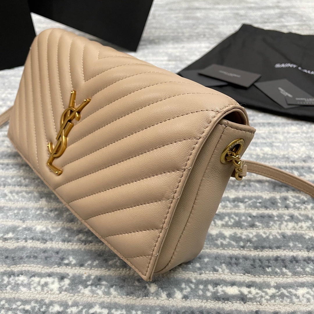 YSL  Kate 99絎縫小羊皮手袋-杏色金扣