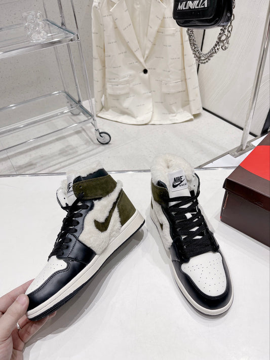 N1KE-WMNS Air Jordan 1 男女同款 毛毛款 綠色