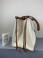 羅L威-Cushion tote 白色棕皮