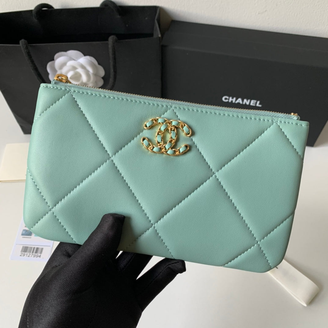 CHANEL 19系列小羊皮大格子零錢包
