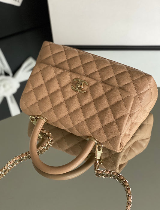 Chanel coco handle CF 小號-杏色牛皮-香檳金扣