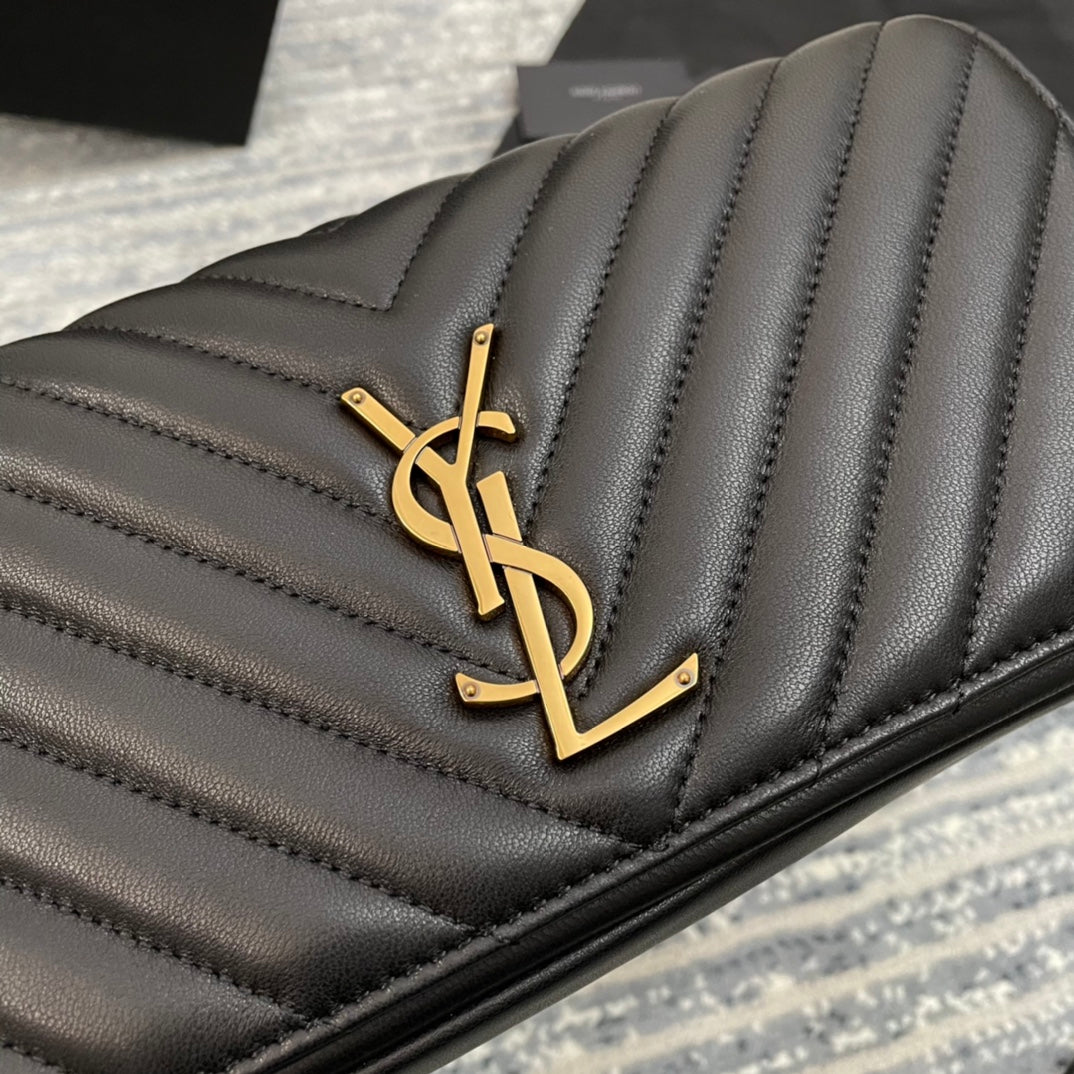 YSL  Kate 99絎縫小羊皮手袋-黑色金扣
