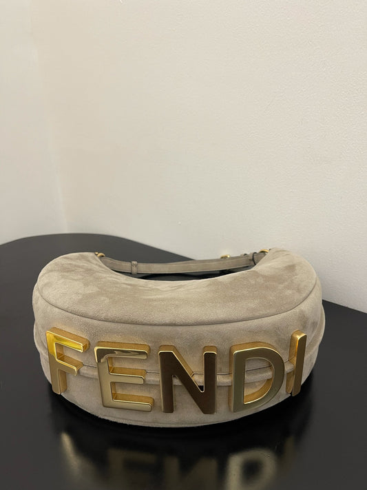 芬F家-Fendigraphy-小型灰色麂皮腋下包