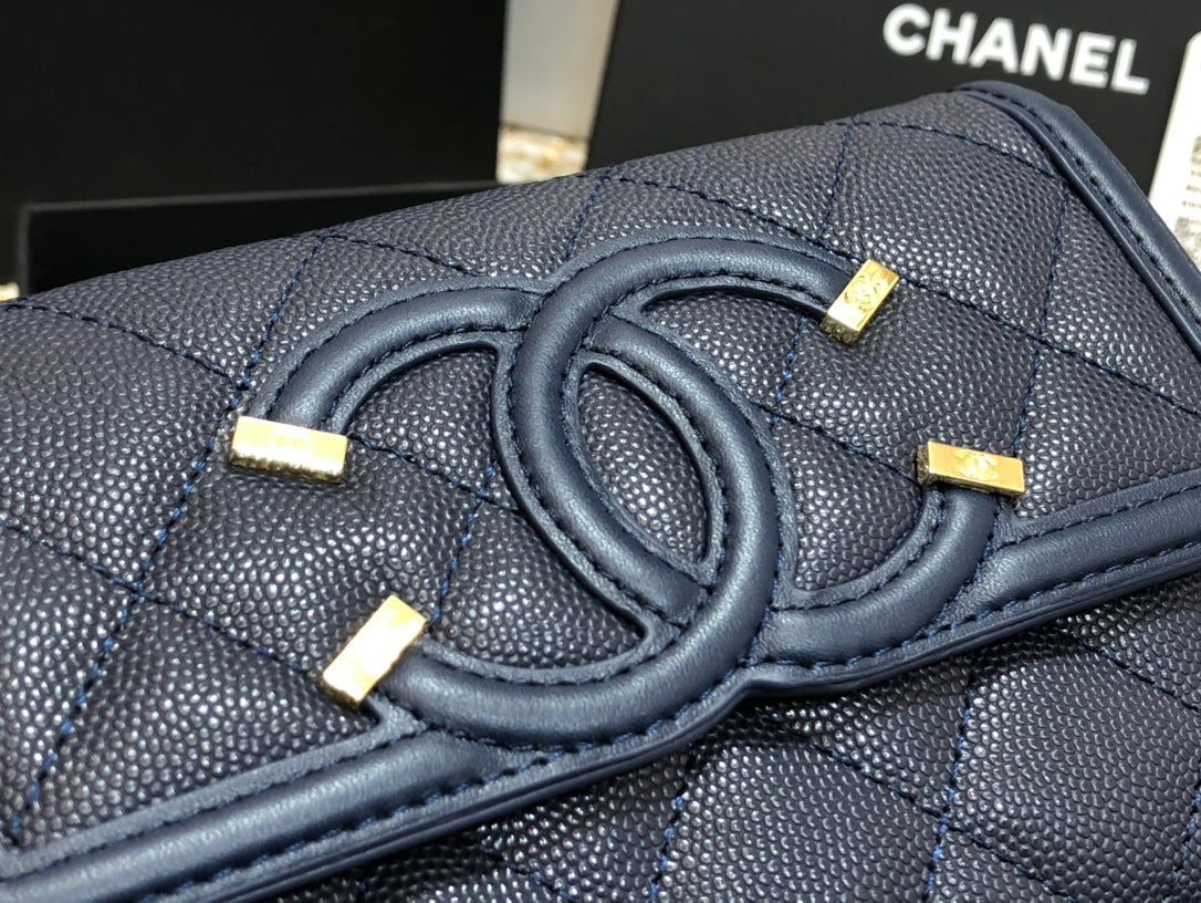 Chanel 復古CC荔枝牛皮-翻蓋中夾-復古五金