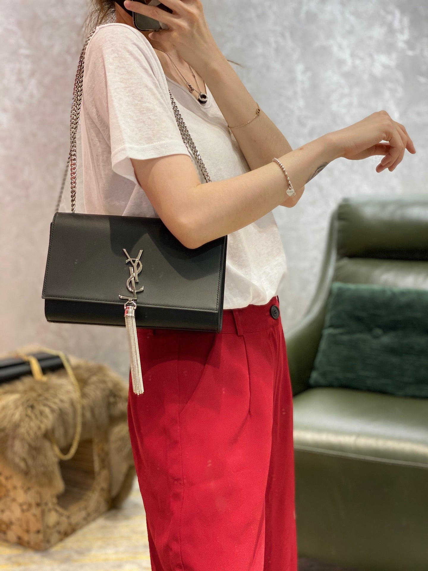 聖Y羅-黑色銀扣 KATE  經典款斜挎鏈條包