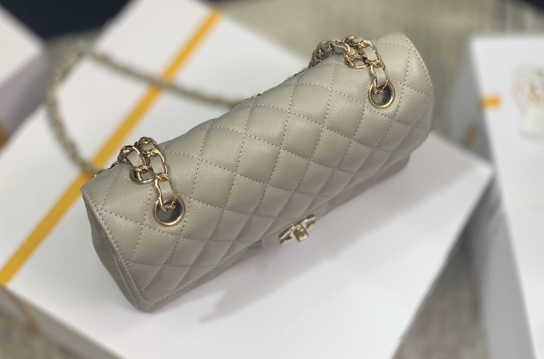 Chanel CF23-斑鳩灰芝麻紋淺金扣