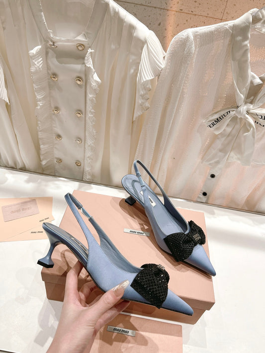 穆M家-2023春夏新款 尖頭水鑽高跟涼鞋 6cm 灰色