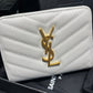 YSL 拉鍊短夾 白色金扣