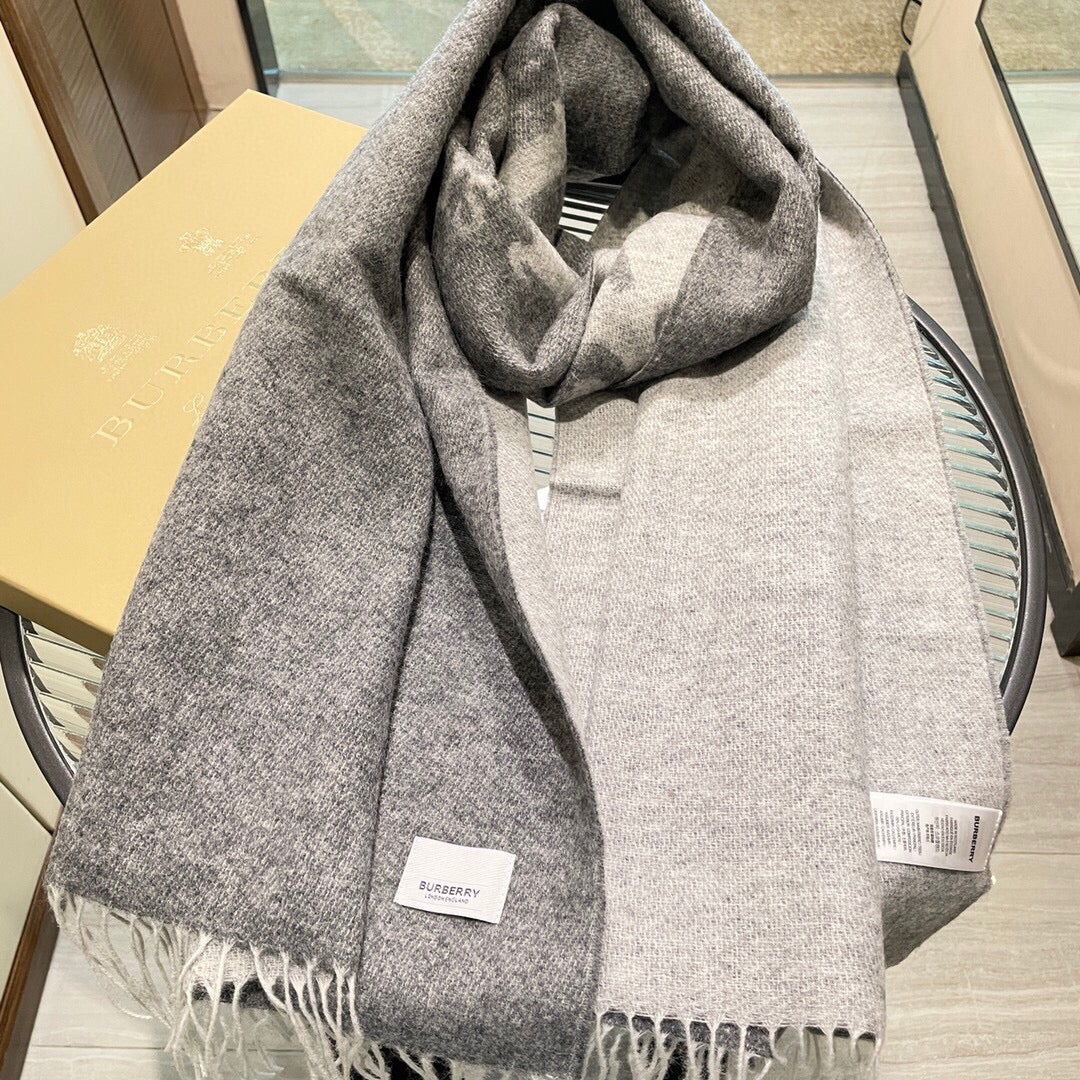 巴B家-頂級羊絨刺繡圍巾42*180cm 灰色