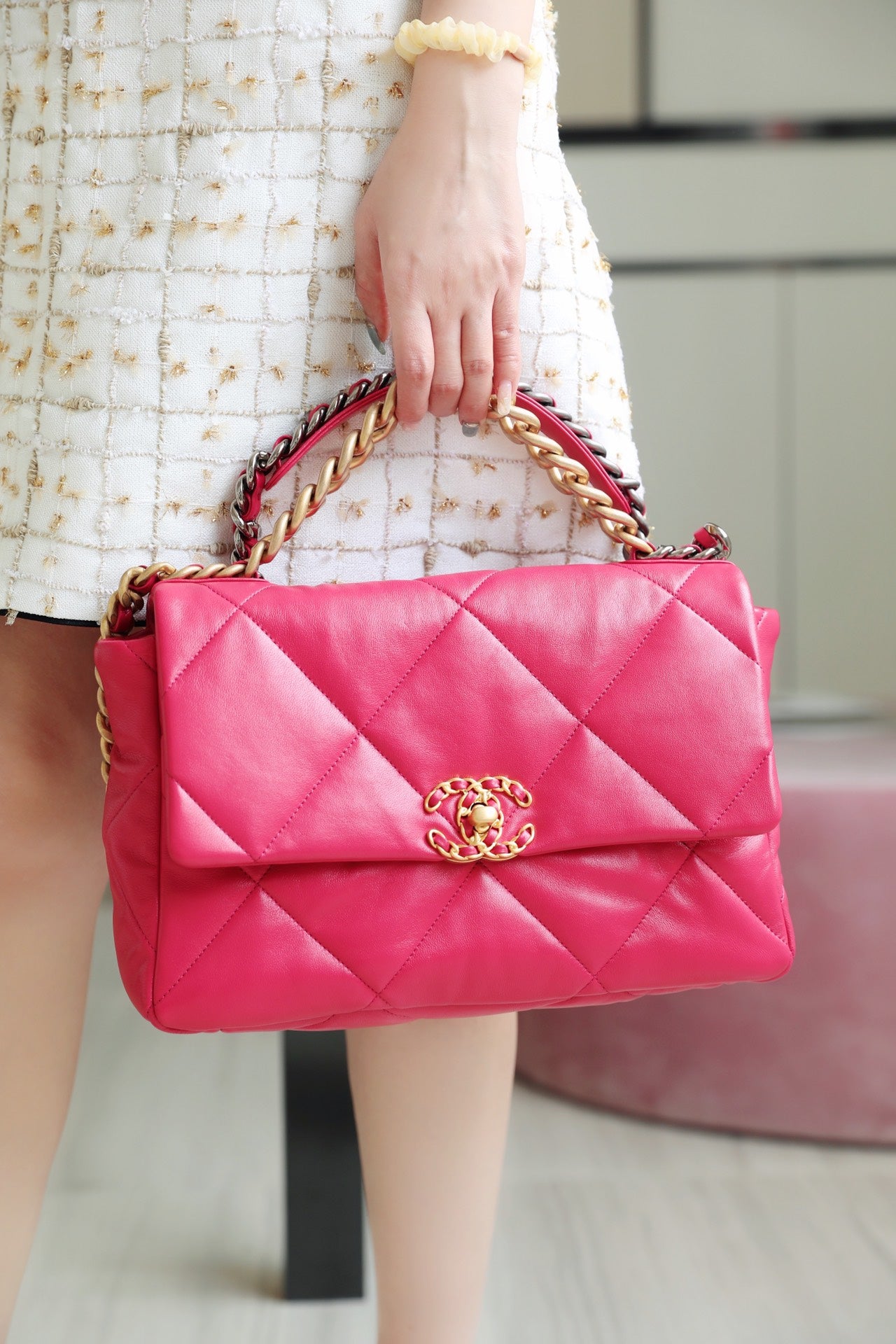 Chanel 19Bag-中號桃紅色
