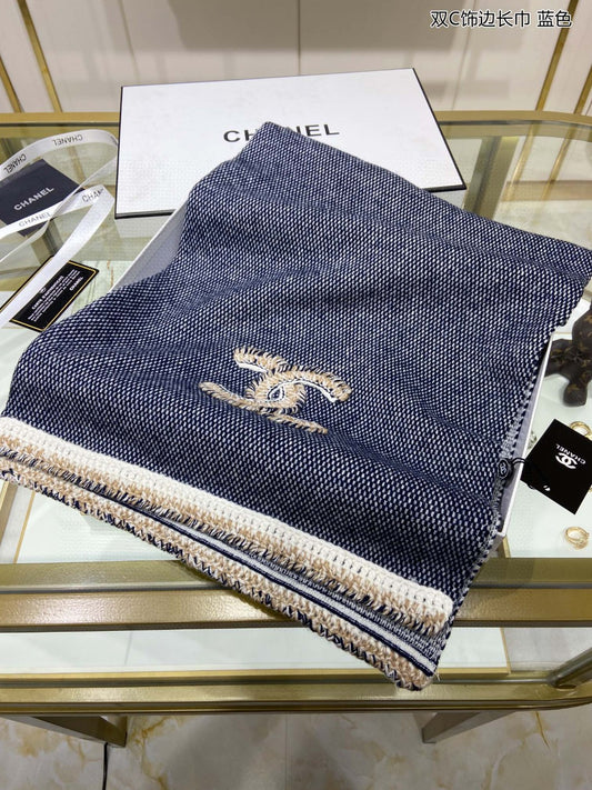 小香家-雙C飾邊長圍巾 35*220cm 100%山羊絨