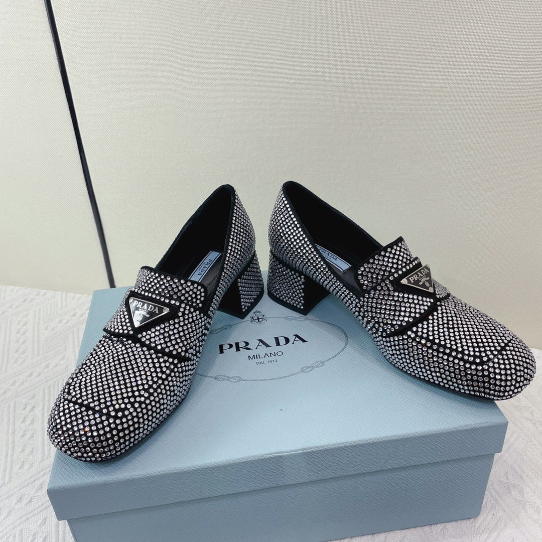 Prada 鞋-Prada 貼鑽 低跟 樂福鞋（銀）