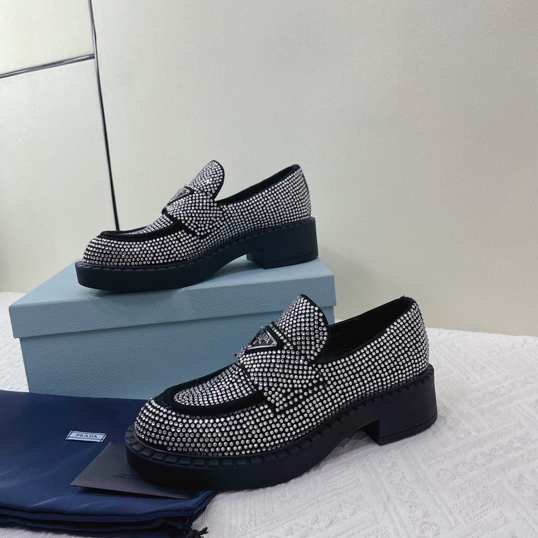 Prada 鞋-Prada 貼鑽 厚底樂福鞋（銀）