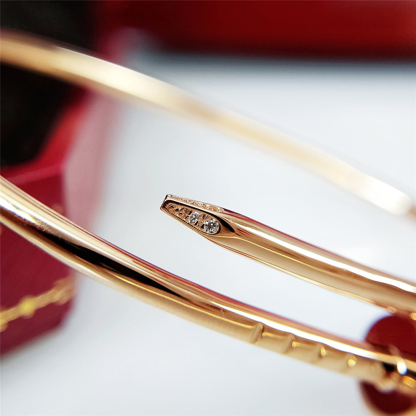 Cartier 細版釘子手鐲 玫瑰金半鑽