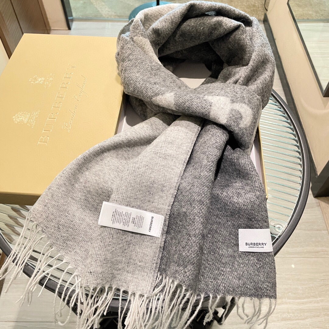 巴B家-頂級羊絨刺繡圍巾42*180cm 灰色