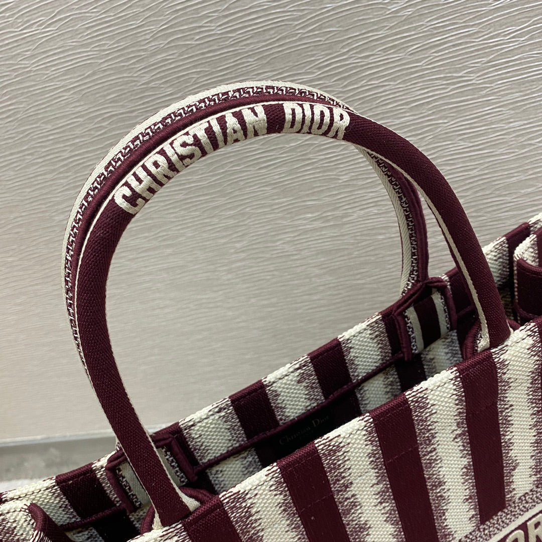 Dior Book Tote-大號41.5cm-酒紅色條紋
