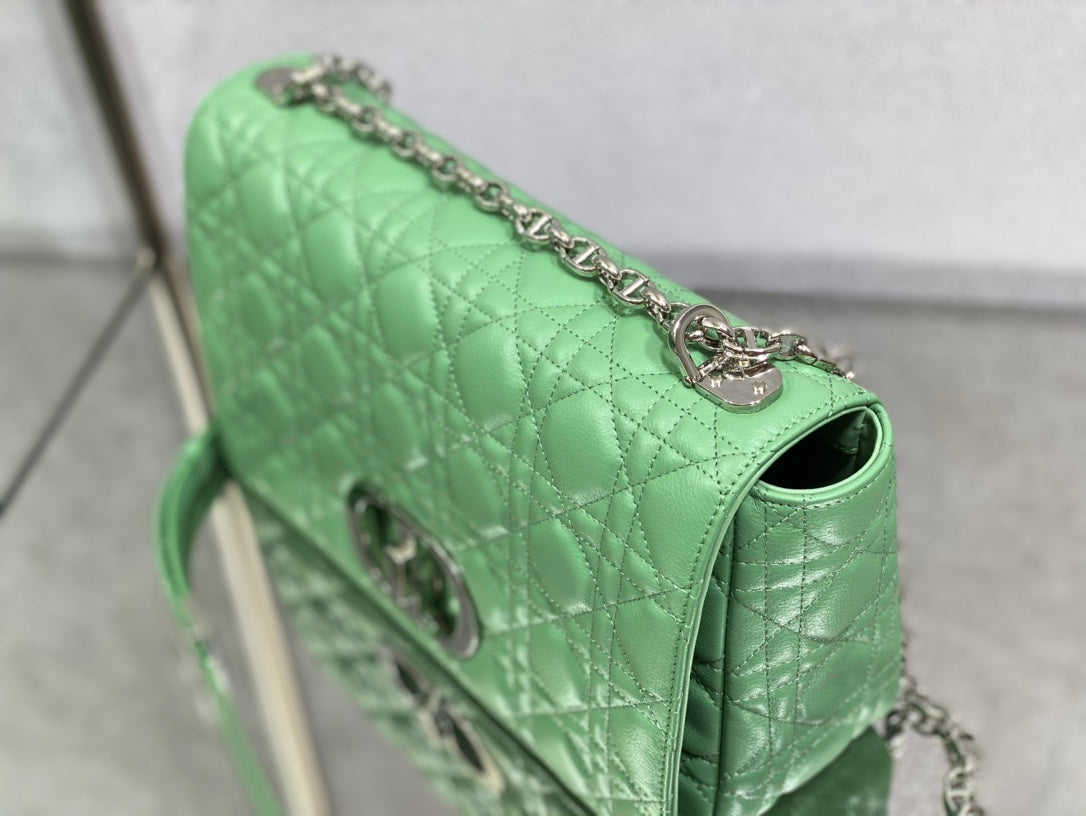 Dior Caro 大號28cm-綠色銀扣小牛皮