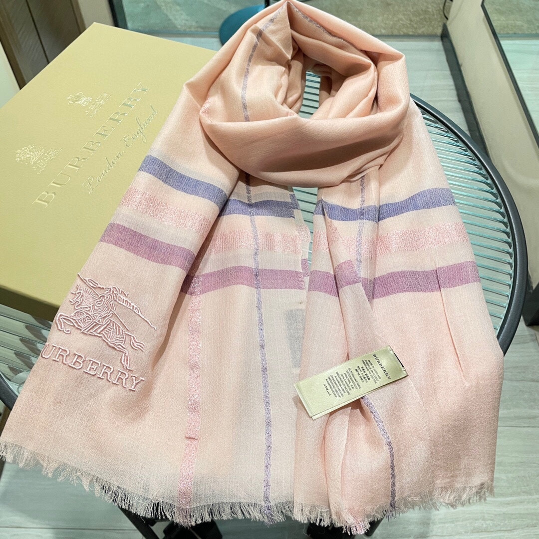 巴B家-戰馬繡標圍巾 90*200cm 羊絨 粉色