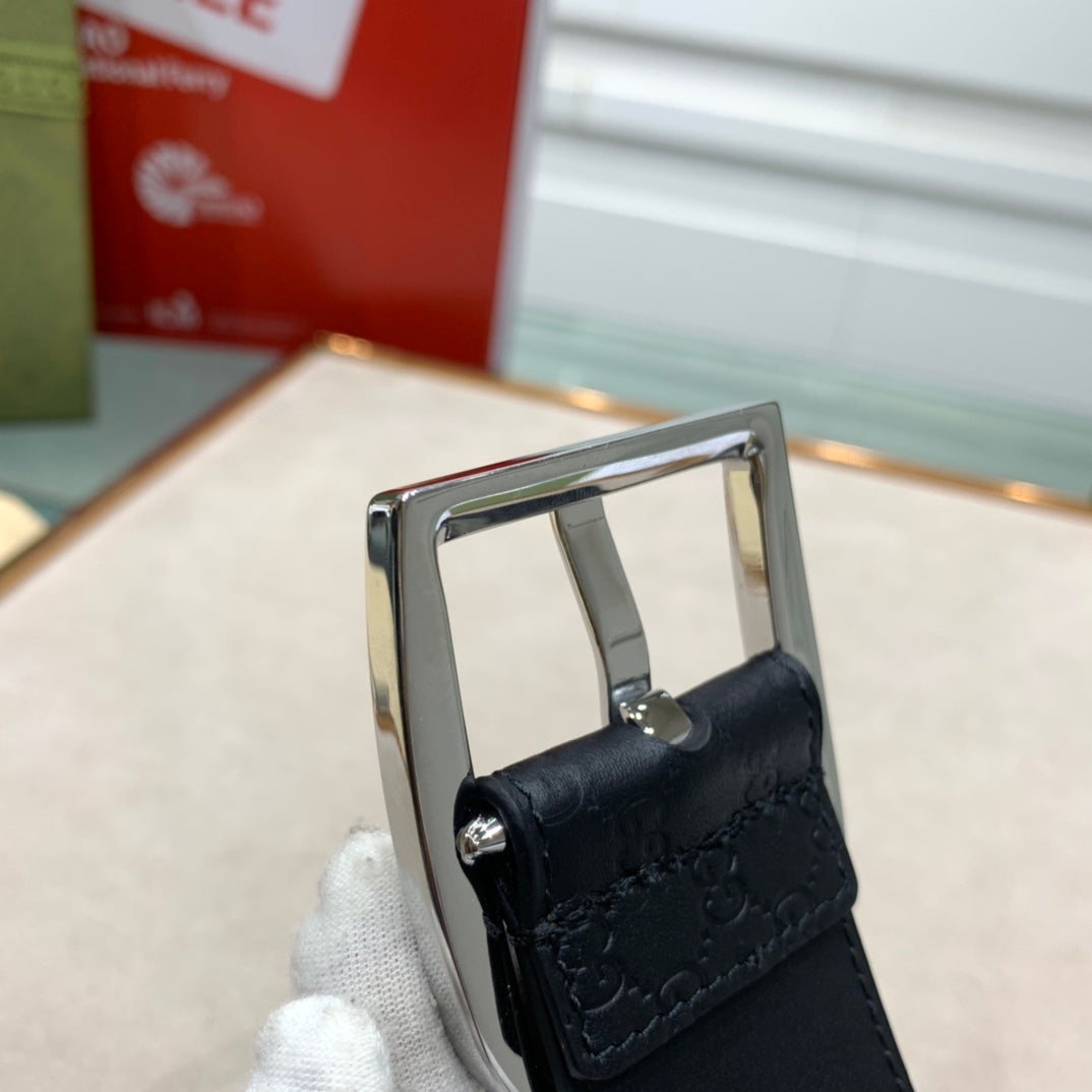 古G家-黑色銀扣皮帶-4.0cm