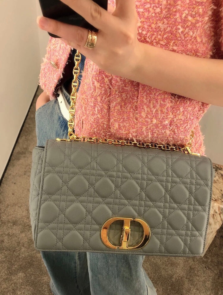 Dior Caro 大號28cm-灰色小牛皮