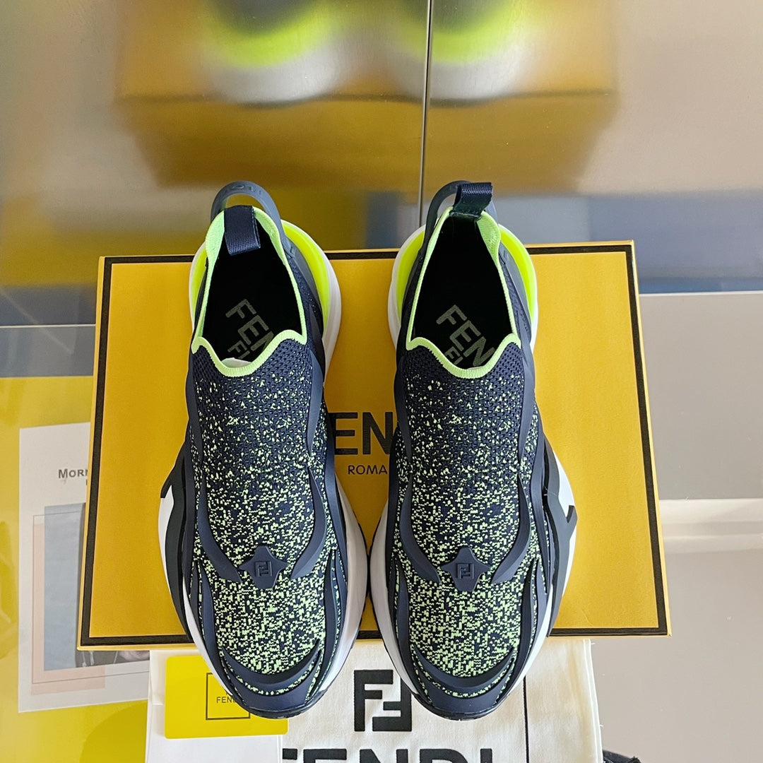 芬F家-2023新款 Flow系列飛織 運動鞋 黑黃色