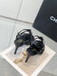 小香家-2023春夏新款 茶花細跟涼鞋 7cm 黑色