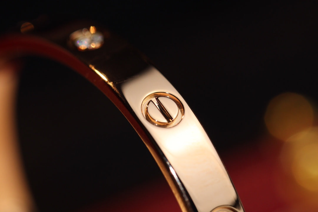 Cartier Love寬版手鐲-玫瑰金/黃金-4鑽