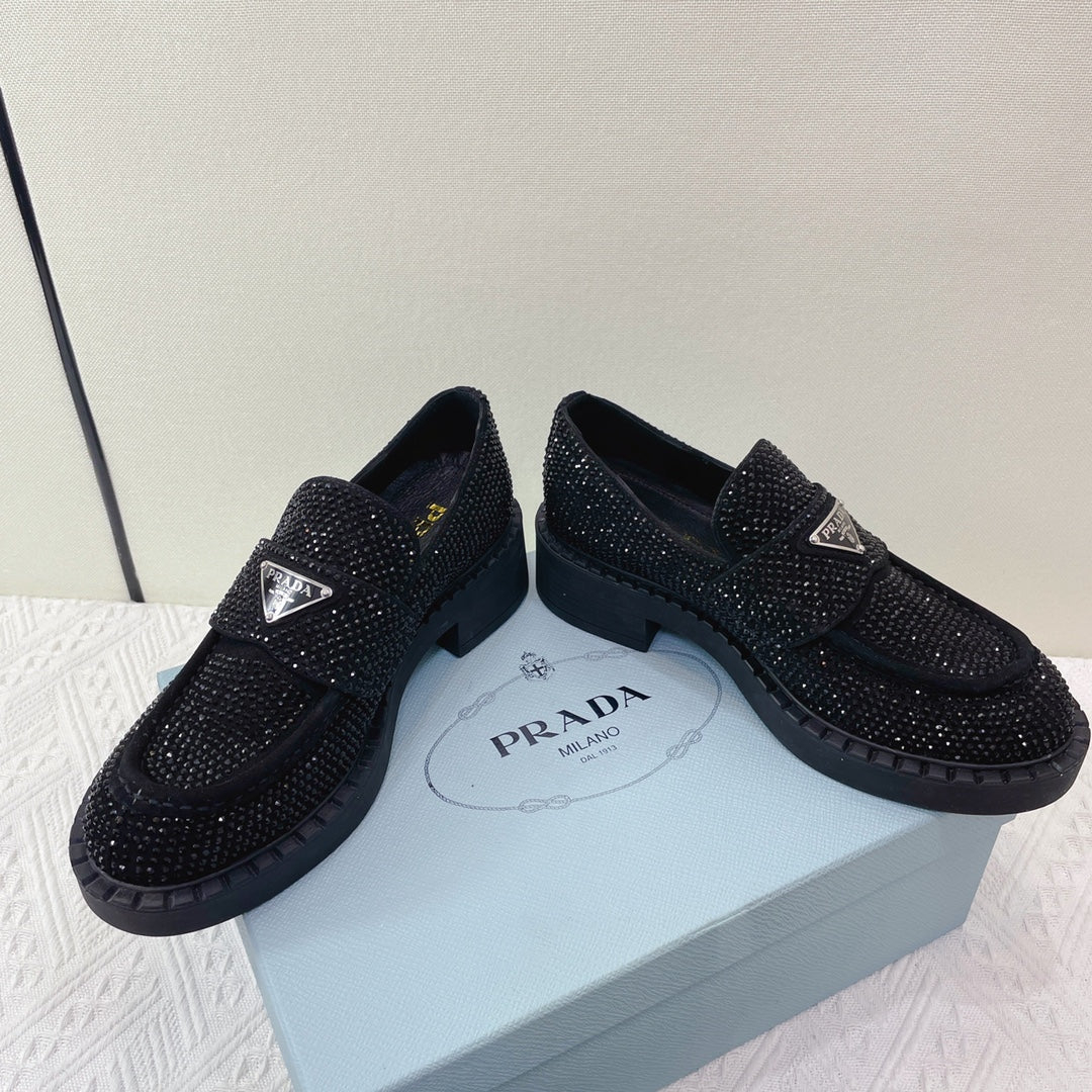Prada 鞋-Prada 貼鑽樂福鞋（黑）