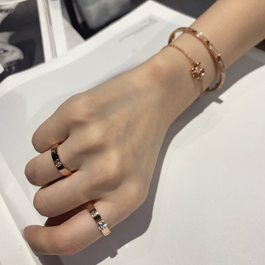 Cartier Love 單鑽(凸鑽)戒指-玫瑰金/白金
