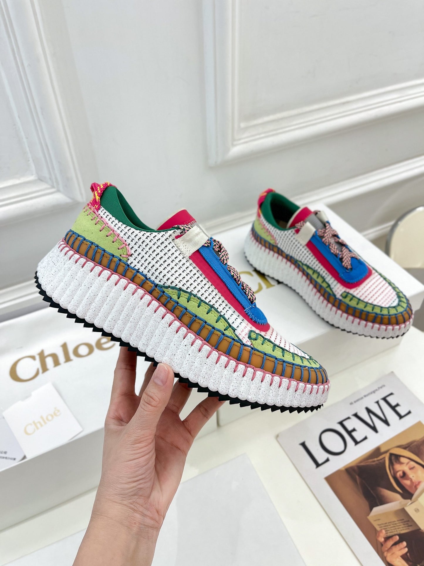 克羅C-Nama sneaker彩虹系列 網面拼色休閒運動鞋 綠色