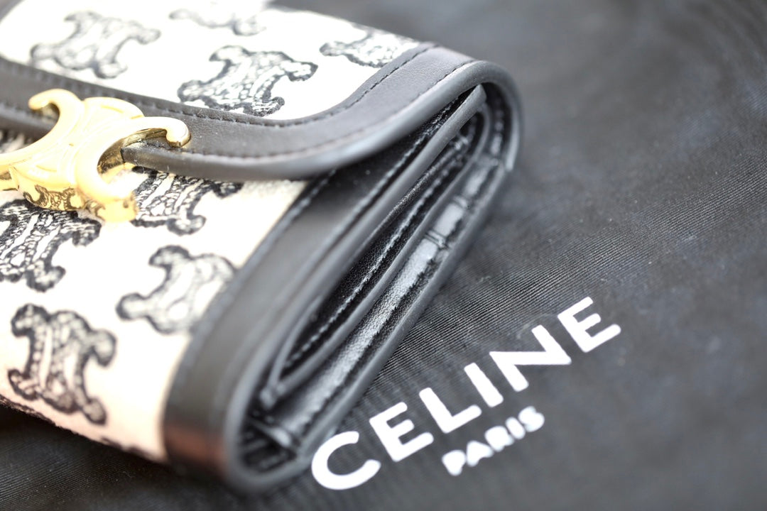 Celine 小號TRIOMPHE刺繡織物錢包-黑色