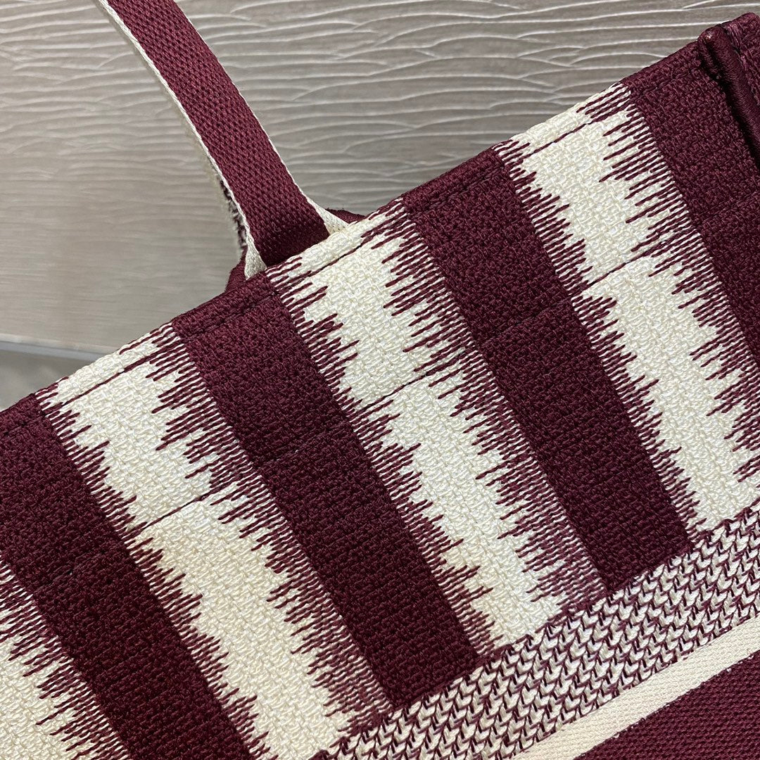Dior Book Tote-小號36.5cm-酒紅色條紋