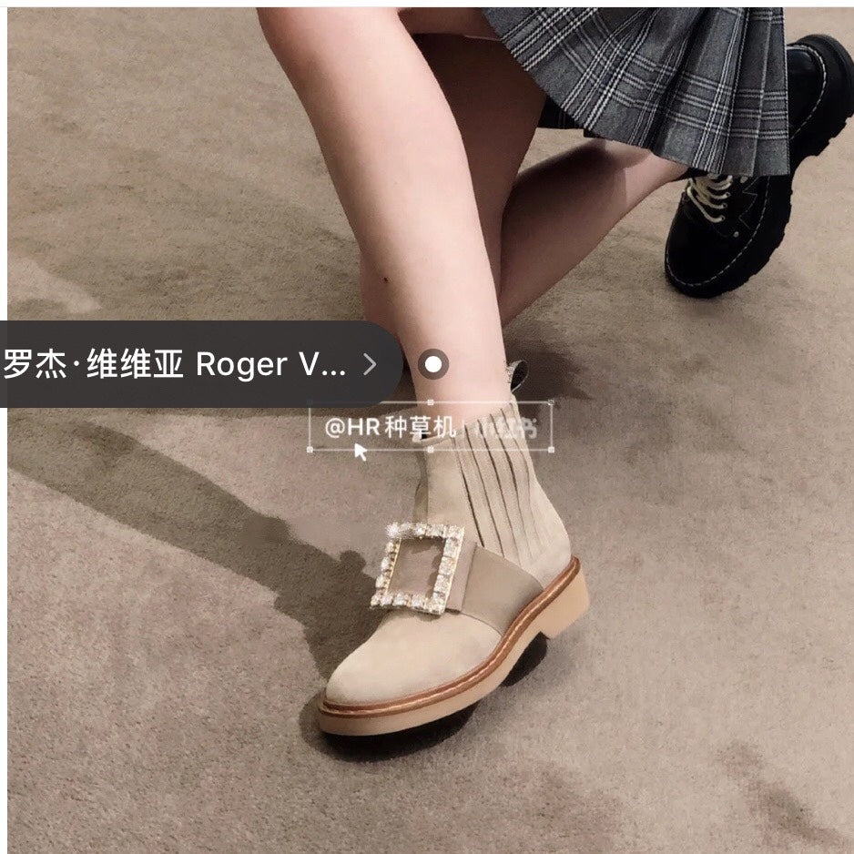R方扣頭鞋-22SS 鑽扣短靴 杏色