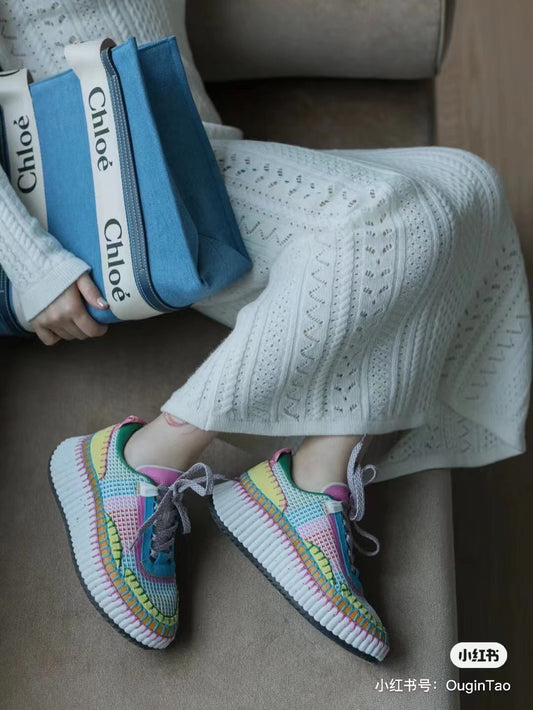 克羅C-Nama sneaker彩虹系列 網面拼色休閒運動鞋 綠色