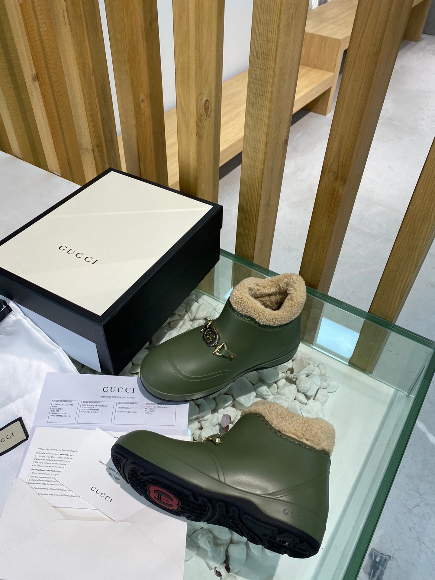 古G家-IP橡膠發泡 毛毛保暖雨靴 軍綠色