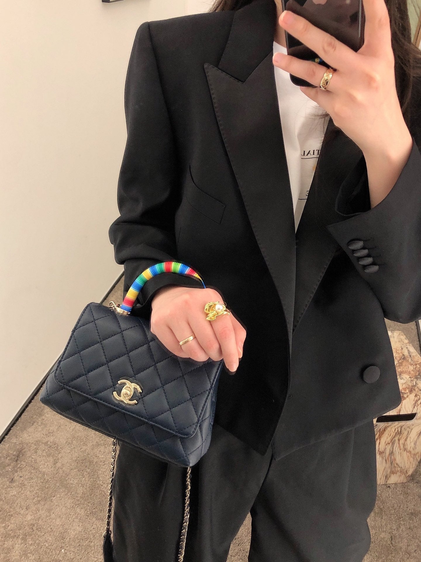 Chanel mini coco handle彩虹包-深藍色
