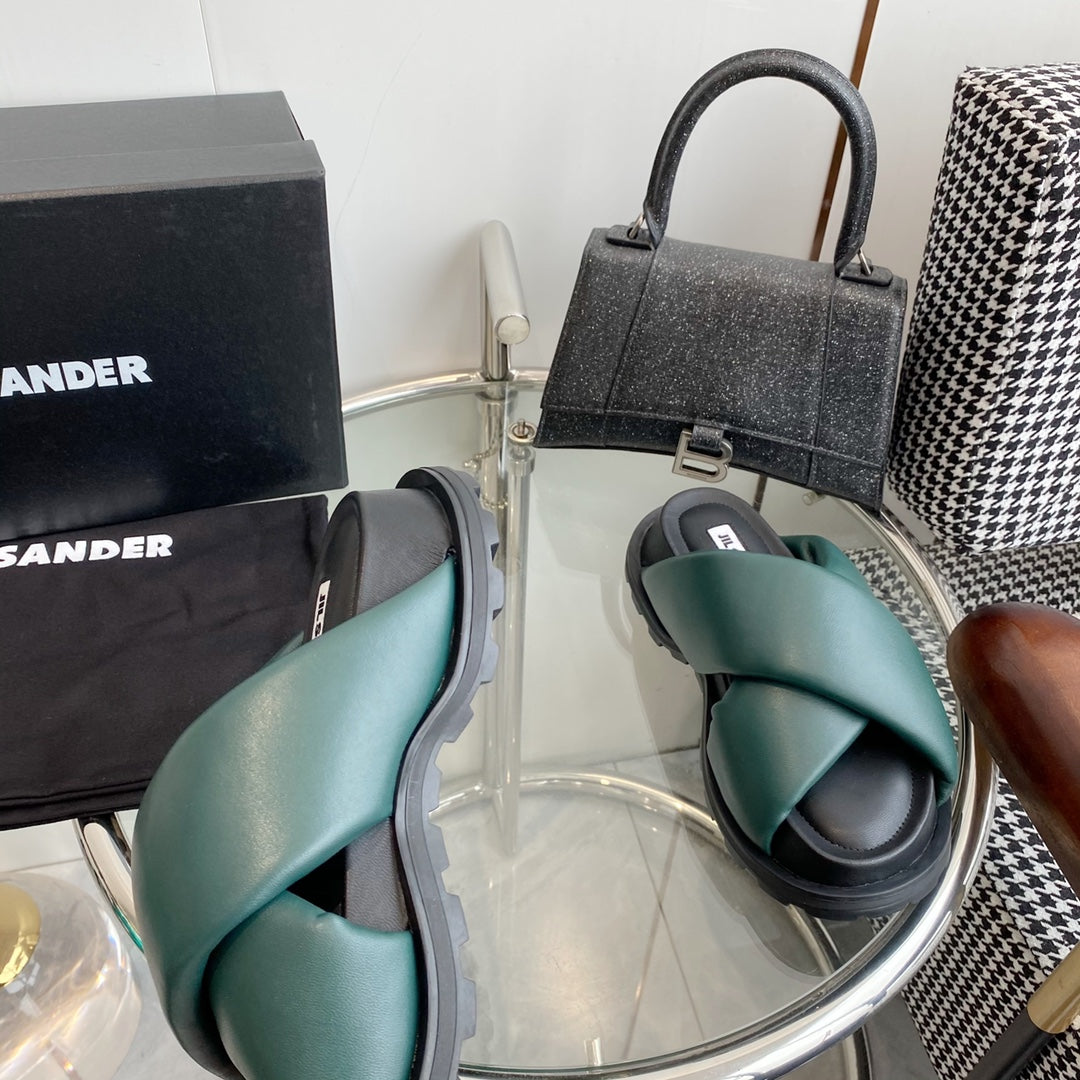 Jil sander-羊皮厚底麵包拖鞋