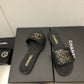 小香家-2023新款 羊皮菱格拖鞋 黑色