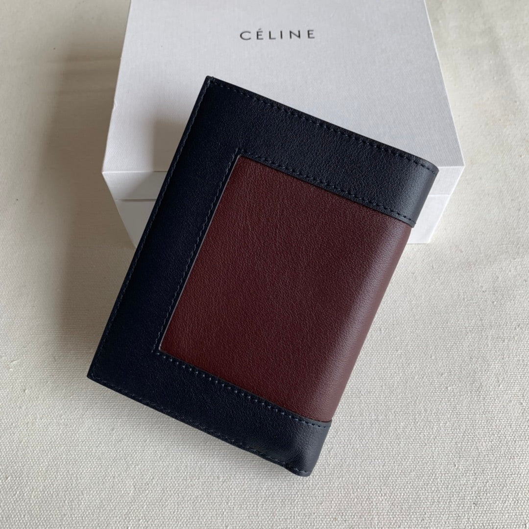 Celine 中夾-海軍藍拼酒紅色