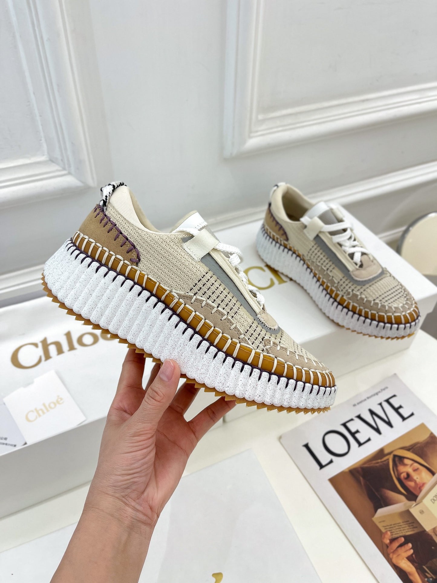 克羅C-Nama sneaker彩虹系列 網面拼色休閒運動鞋 米色