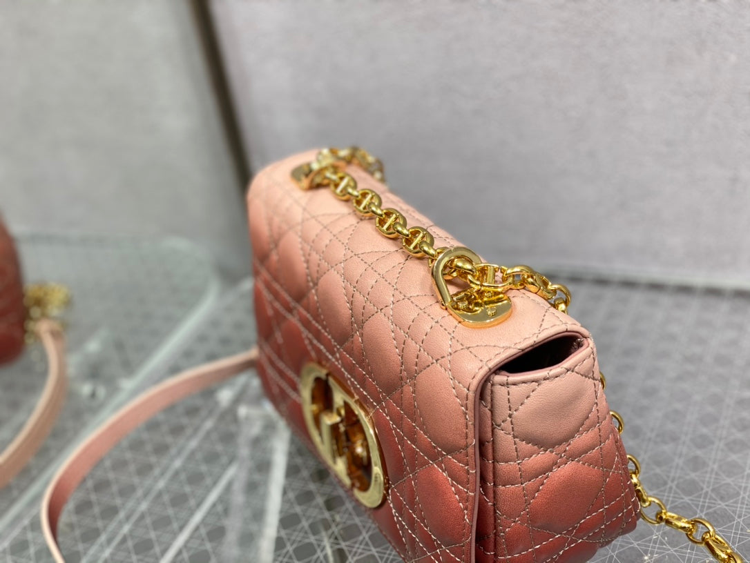 Dior Caro 大號28cm-漸變粉小牛皮