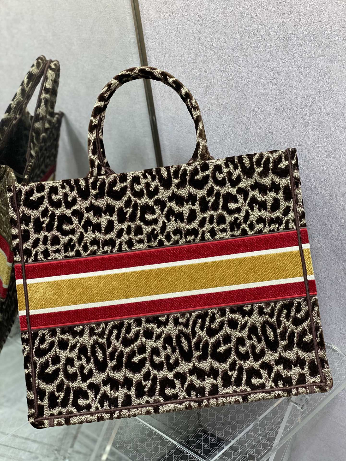 Dior Book Tote-大號41.5cm-絲絨豹紋