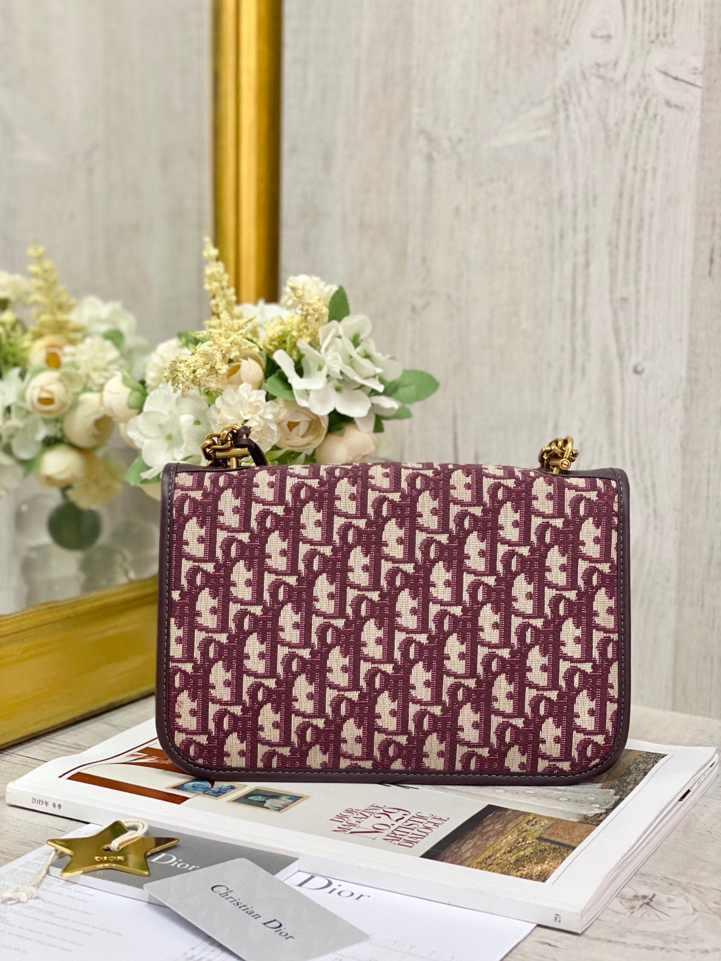 Dior WOC 鏈條包-帆布刺繡-紅色老花