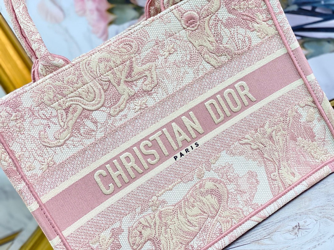 Dior Book Tote-小號36.5cm-粉色老虎